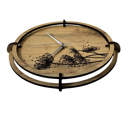 Designer clock made of HDF board with silent operation and meadow motif.