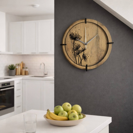 Luxurious oak clock with black bezel and elegant 3D effect