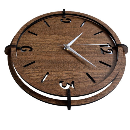 Elegant wooden wall clock made of walnut with distinctive numbers for a modern interior