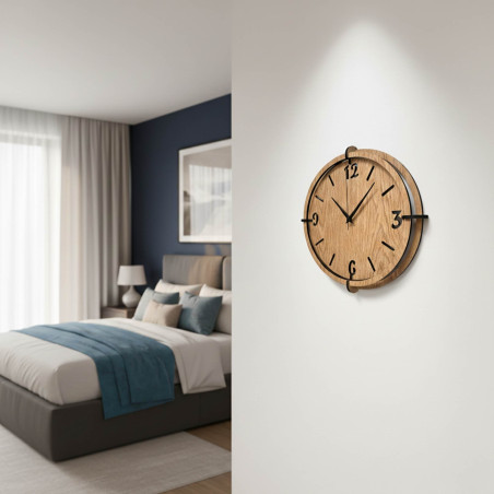 Stylish Oak clock - minimalist design and contrasting black details