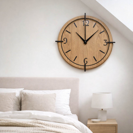 Stylish Oak clock - minimalist design and contrasting black details