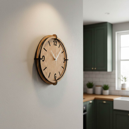 Stylish Oak clock - minimalist design and contrasting black details