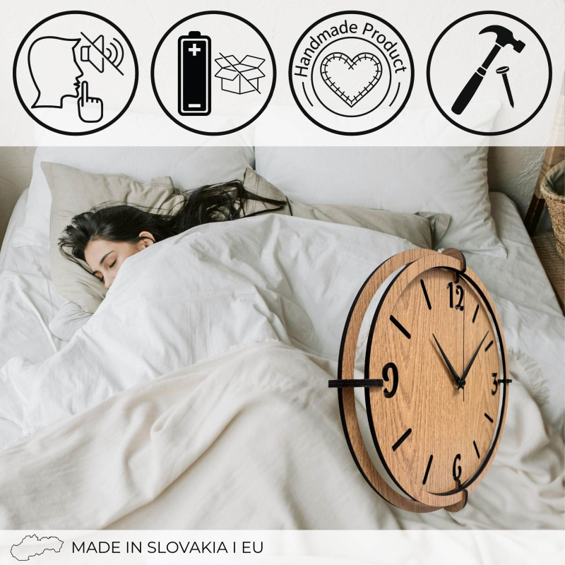 Stylish Oak clock - minimalist design and contrasting black details