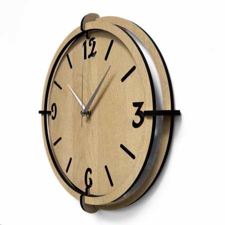 Designer clock made of HDF board with a layered dial and minimalist style for the living room.