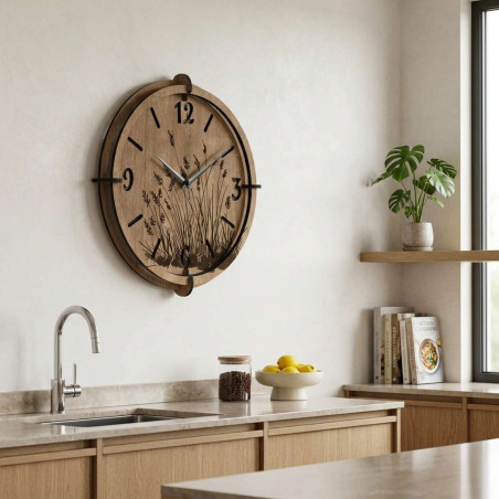 A wall clock that combines minimalist numbers and the harmony of meadow grass, perfect for the living room.