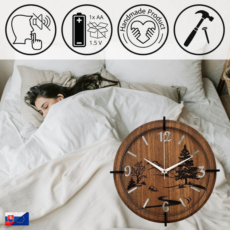 Modern wall clock with a forest panorama. Quiet operation and a unique design for your interior.