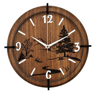 Wooden 3D clock with a forest and mountain motif - bring a piece of wild nature right into your home.