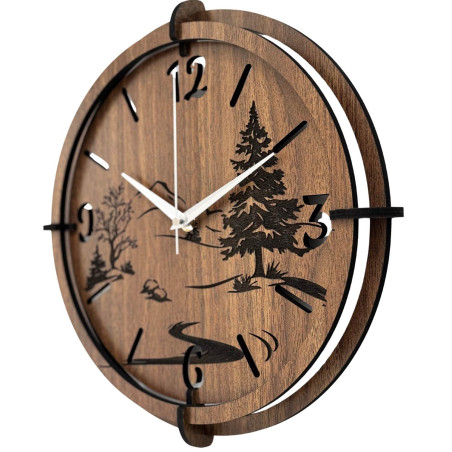 Wooden 3D clock with a forest and mountain motif - bring a piece of wild nature right into your home.