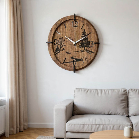 Modern wall clock with a forest panorama. Quiet operation and a unique design for your interior.