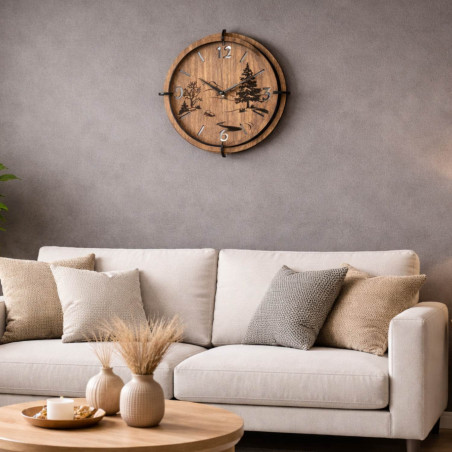 Modern wall clock with a forest panorama. Quiet operation and a unique design for your interior.