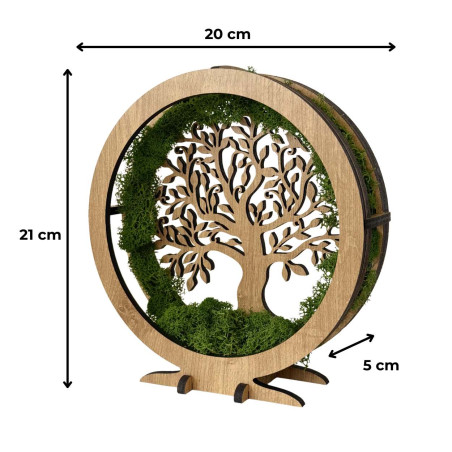 Dimmable LED decoration Tree of Life with real moss in an oak frame.