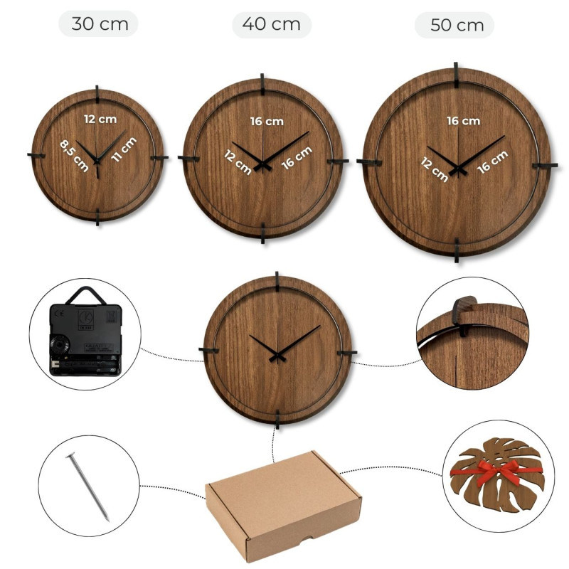 Wooden wall clock with nature motif | Wenge walnut