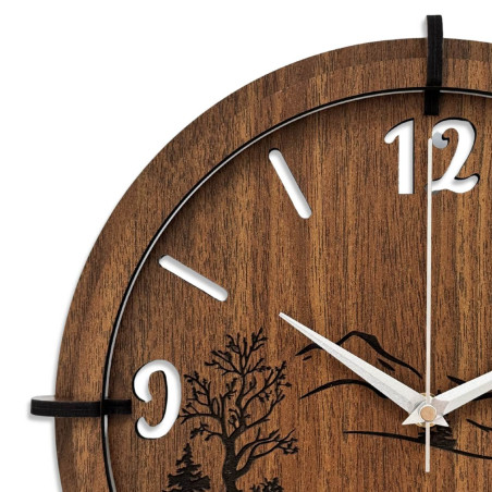 Wooden wall clock with nature motif | Wenge walnut