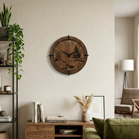 Wooden wall clock with nature motif | Wenge walnut