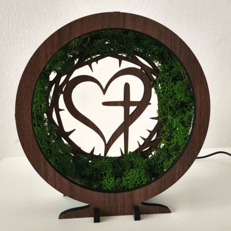 Looking for a unique gift? An LED lamp with moss and a Christian symbol is the perfect choice.