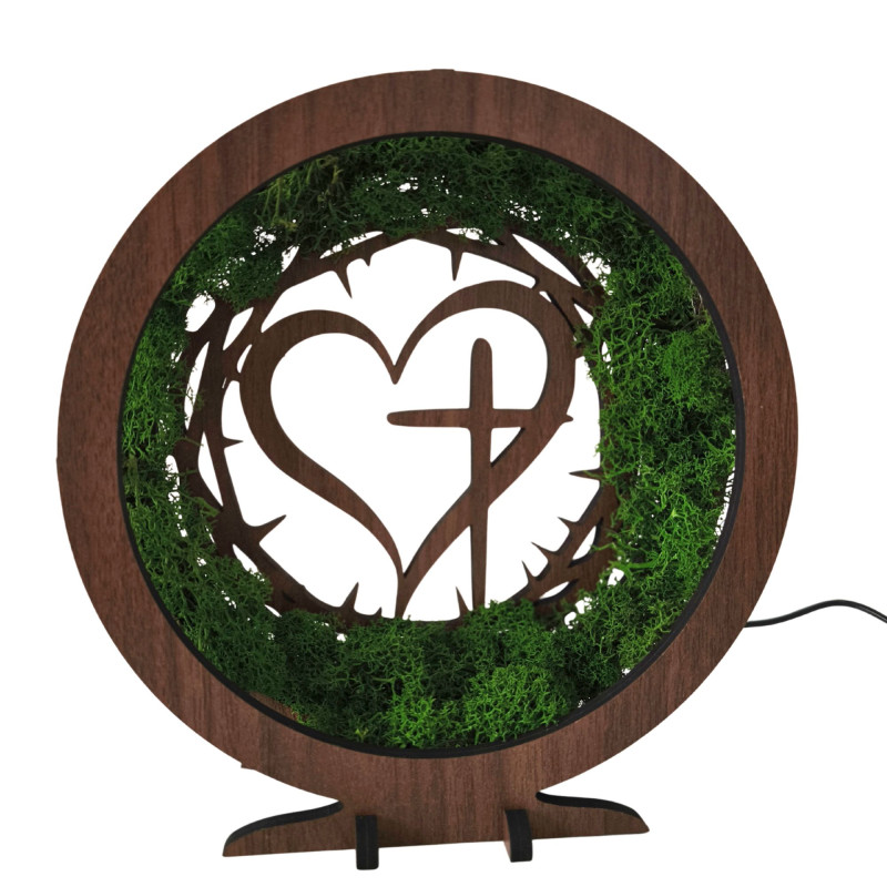 Looking for a unique gift? An LED lamp with moss and a Christian symbol is the perfect choice.