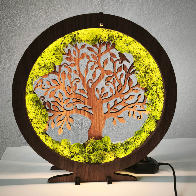 LED lamp Tree of Life with moss - table decoration for the living room.