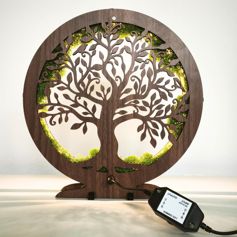 Dimmable LED table lamp with a natural Tree of Life motif.