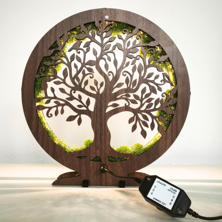 Dimmable LED table lamp with a natural Tree of Life motif.