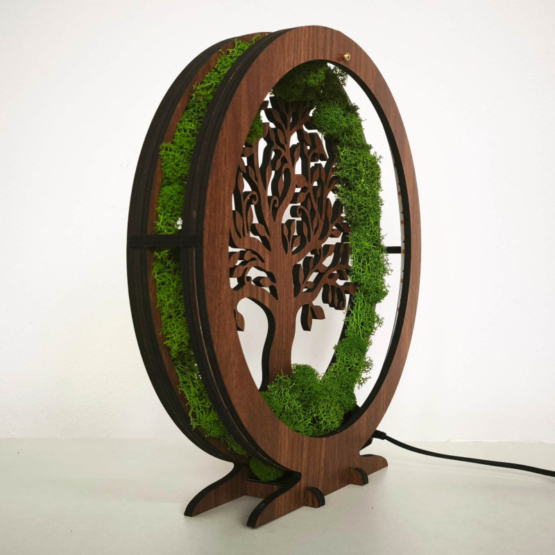 LED lamp Tree of Life with moss - table decoration for the living room.