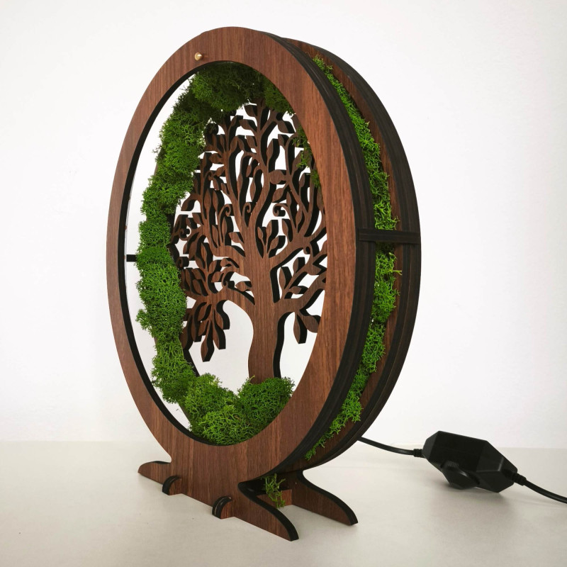 Dimmable LED table lamp with a natural Tree of Life motif.