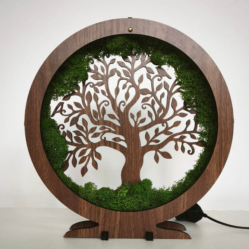 LED lamp Tree of Life with moss - table decoration for the living room.