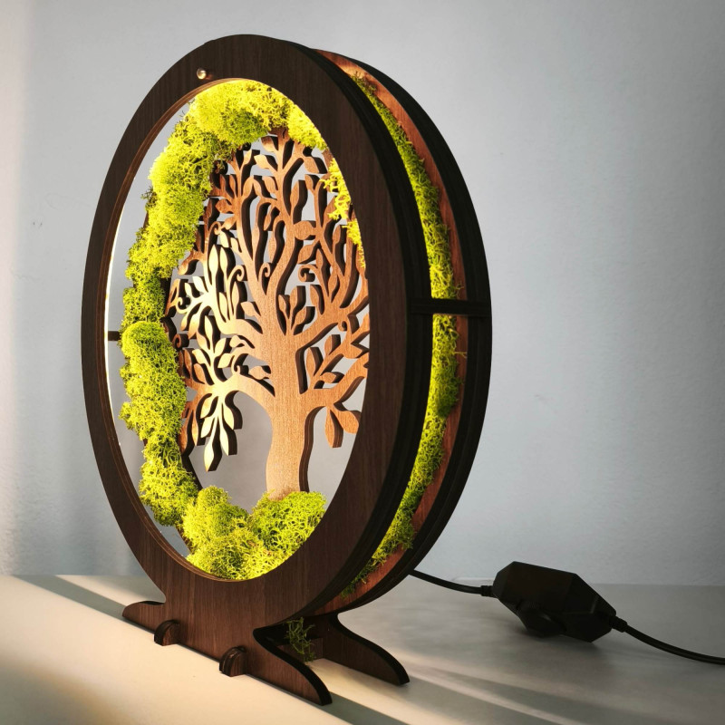 Dimmable LED table lamp with a natural Tree of Life motif.