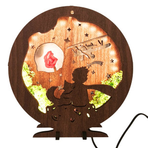 LED decoration Little Prince with airplane | Wenge walnut