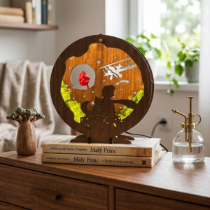 LED decoration Little Prince with airplane | Wenge walnut 2