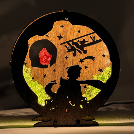 LED decoration Little Prince with airplane | Wenge walnut