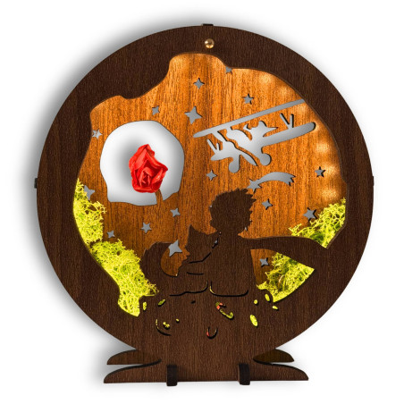 LED decoration Little Prince with airplane | Wenge walnut