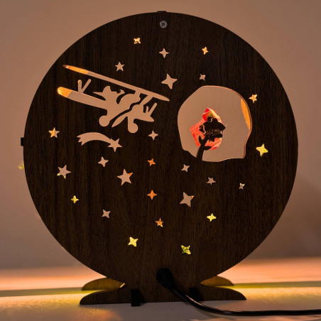 LED decoration Little Prince with airplane | Wenge walnut