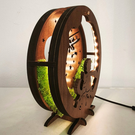 LED decoration Little Prince with airplane | Wenge walnut