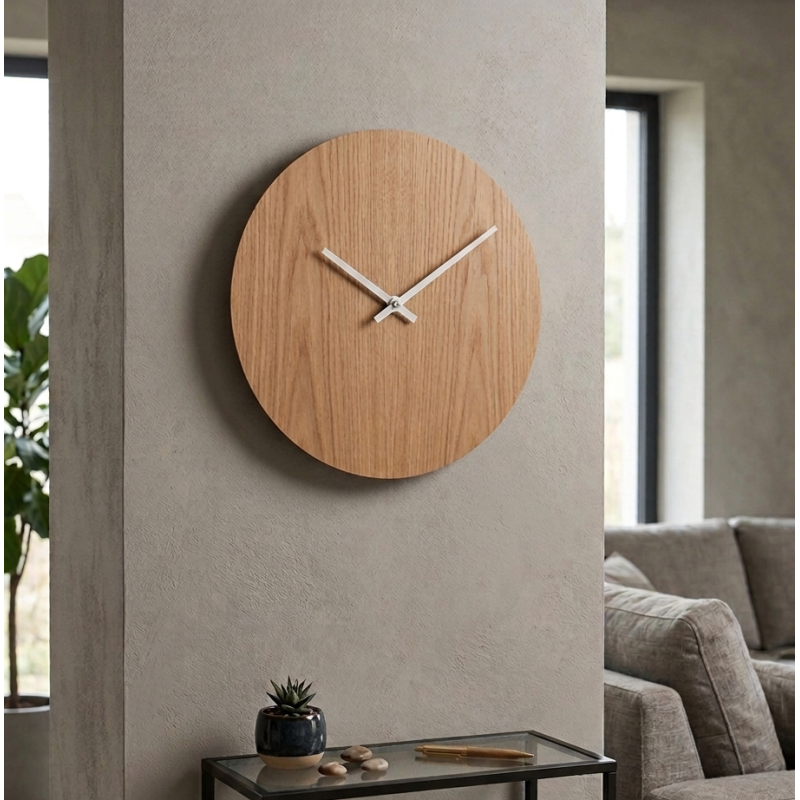 Wall clock made of HDF, model Oliva PR066, oak color, modern design