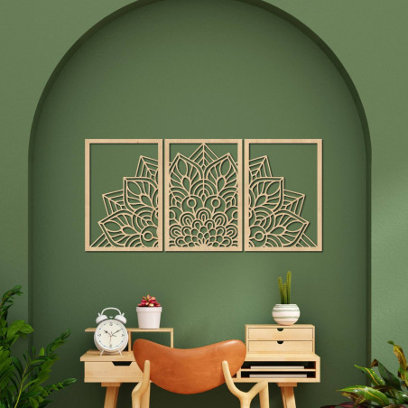 Modern black mandala and wooden clock: Stylish harmony for your home.