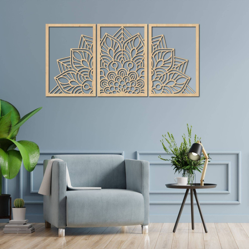 Modern black mandala and wooden clock: Stylish harmony for your home.