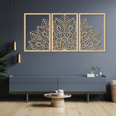 Modern black mandala and wooden clock: Stylish harmony for your home.