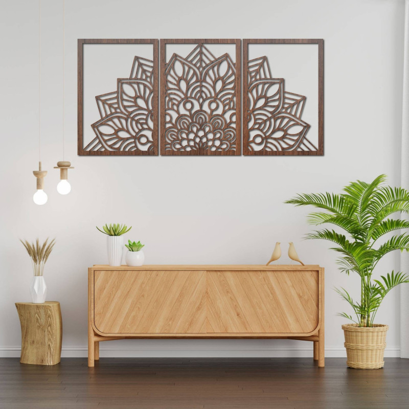 Modern black mandala and wooden clock: Stylish harmony for your home.