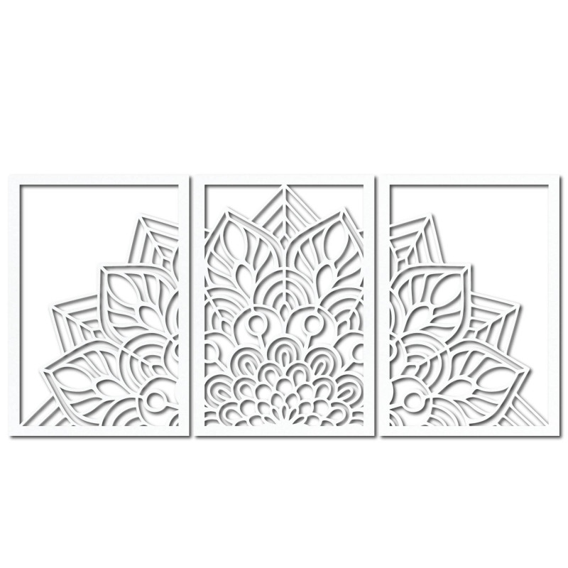 Liven up your walls with a three-piece mandala and a clock made of HDF. Elegance in every detail.