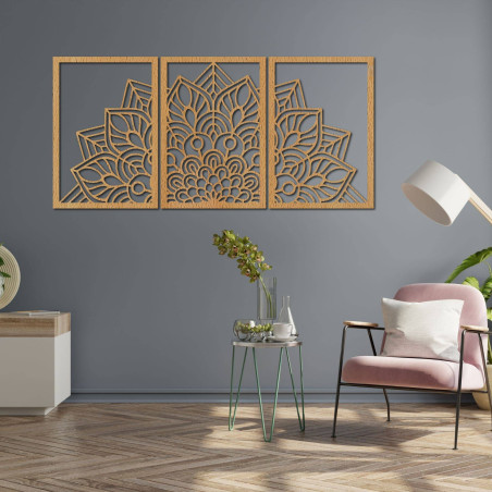 A precisely carved mandala and clock. A combination of art and natural material.