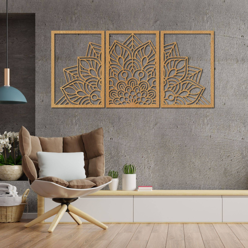 A precisely carved mandala and clock. A combination of art and natural material.