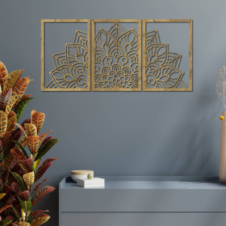 A precisely carved mandala and clock. A combination of art and natural material.