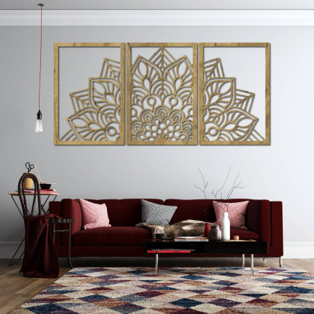 A precisely carved mandala and clock. A combination of art and natural material.