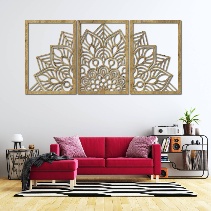 Harmonious black mandala and wooden clock. A perfect addition to any room.