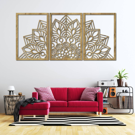 Harmonious black mandala and wooden clock. A perfect addition to any room.