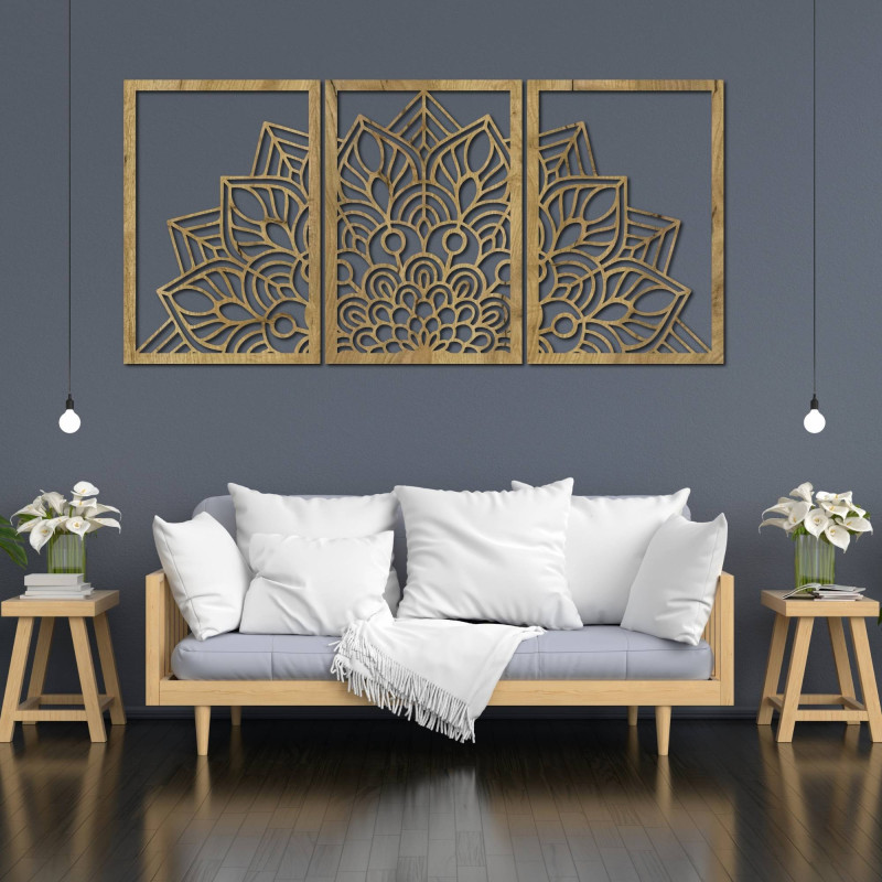 Harmonious black mandala and wooden clock. A perfect addition to any room.