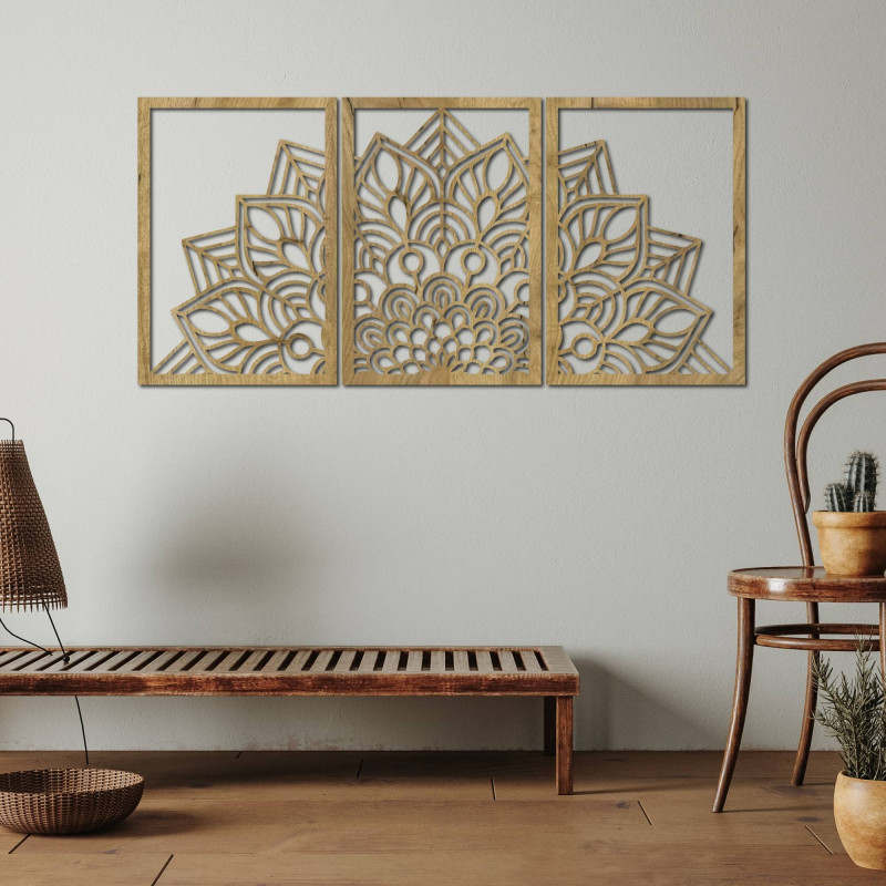 Harmonious black mandala and wooden clock. A perfect addition to any room.