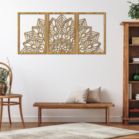 Harmonious black mandala and wooden clock. A perfect addition to any room.