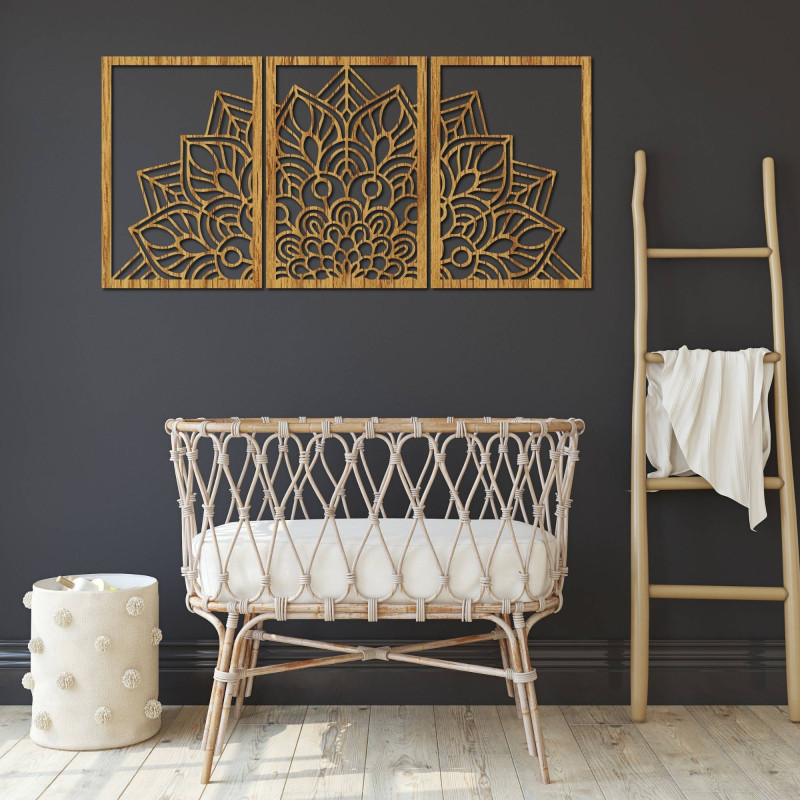 Harmonious black mandala and wooden clock. A perfect addition to any room.