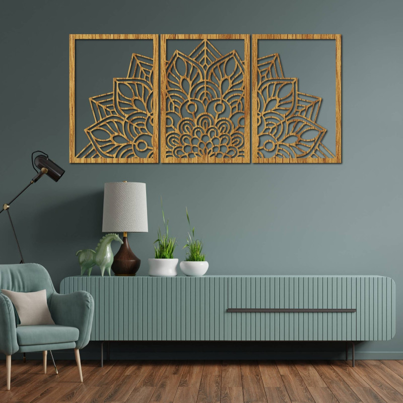 Harmonious black mandala and wooden clock. A perfect addition to any room.